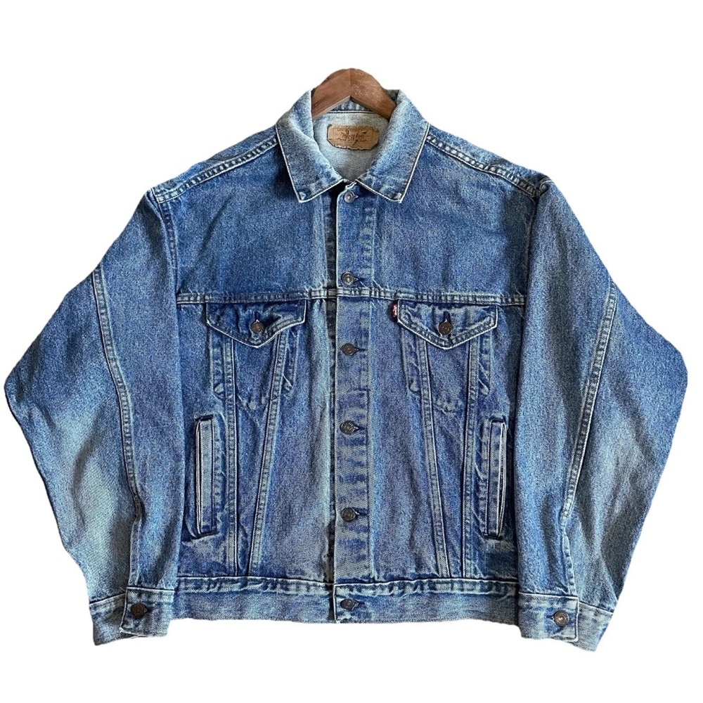 VTG Levis Americana 70507 Trucker Jacket L USA 80 Western Denim Cowboy Bike Blue